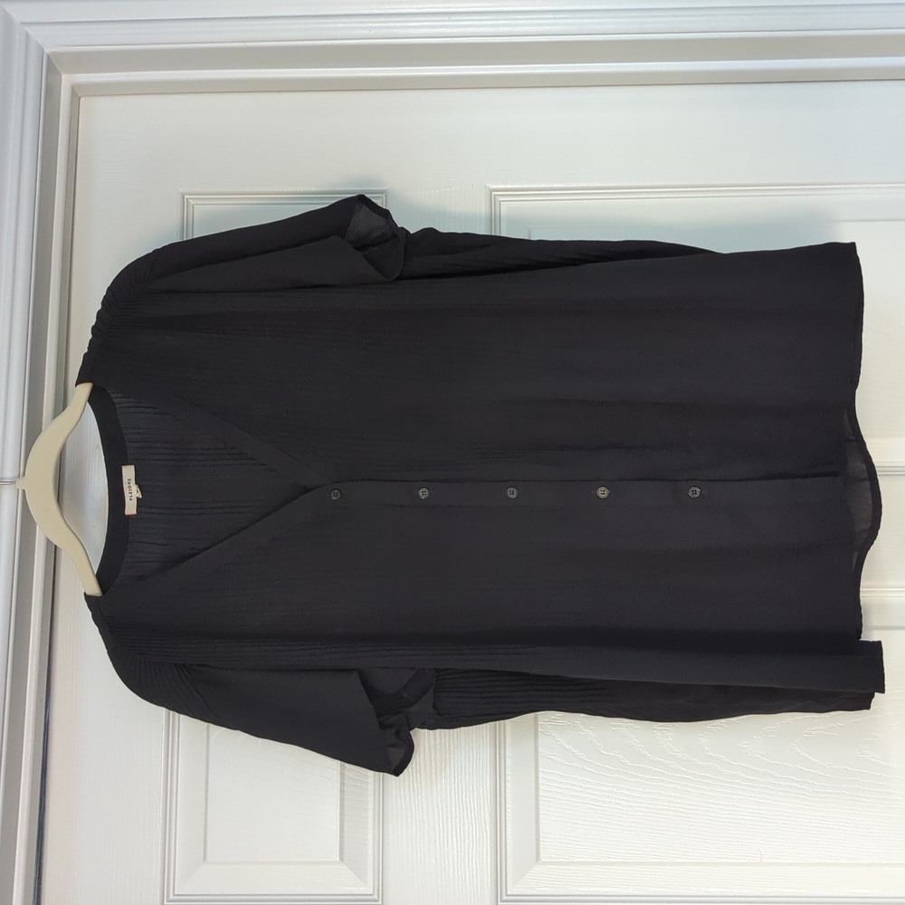 Sheer Black Button up Ruffle Shirt